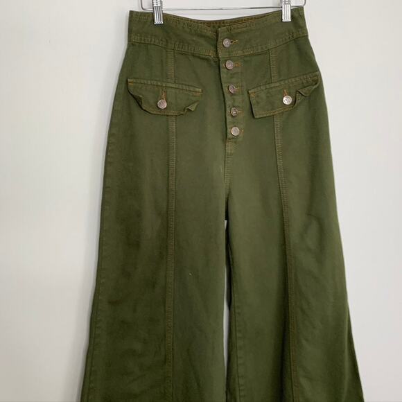 Farm Rio Wide Leg Pockets Twill Trousers Women's Size 38 Green Small - Picture 5 of 13